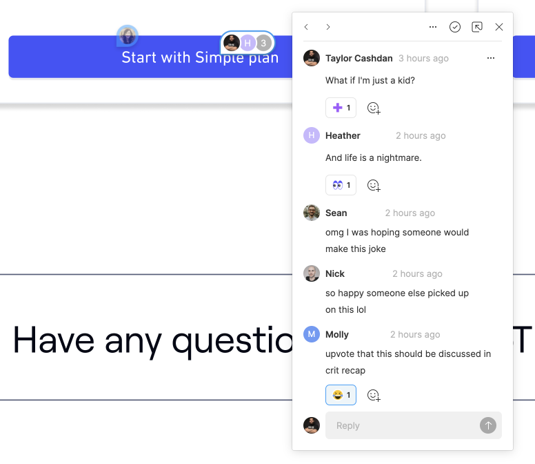 TaylorCashdan's tweet photo. hey @figma, thanks for the commenting feature! it's really letting us capture invaluable feedback on our work 😂 #thisisdesign #emoisntdead #recoveringscenekid https://t.co/T8VtmOe8wT