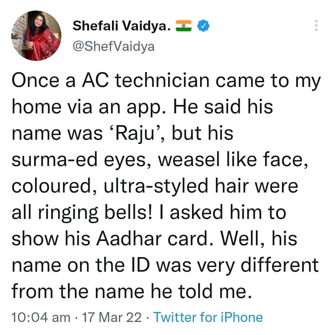 sarah_ather__'s tweet photo. This speaks volumes about the state of this country right now. A huge section of Muslim working class has to literally hide its name in order to survive. Plus the way she is describing him is soo eerily similar to how n@zis spoke of Jews. They referred to them as rats. https://t.co/8IPUZr4cT7