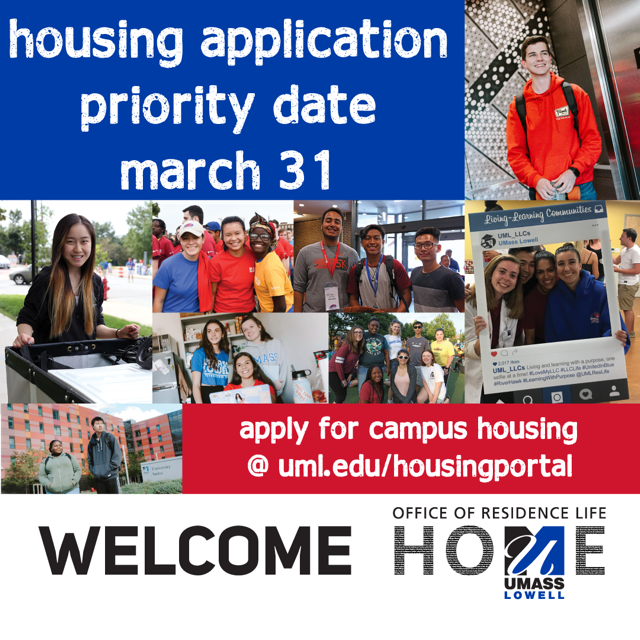 UMLActivities's tweet photo. Housing applications are available for the 2022/2023 year on the housing portal @ https://t.co/GzRJTKNywb. If you want to live on-campus and select your room and roommates be sure to apply before March 31. https://t.co/IHSpXDNy25