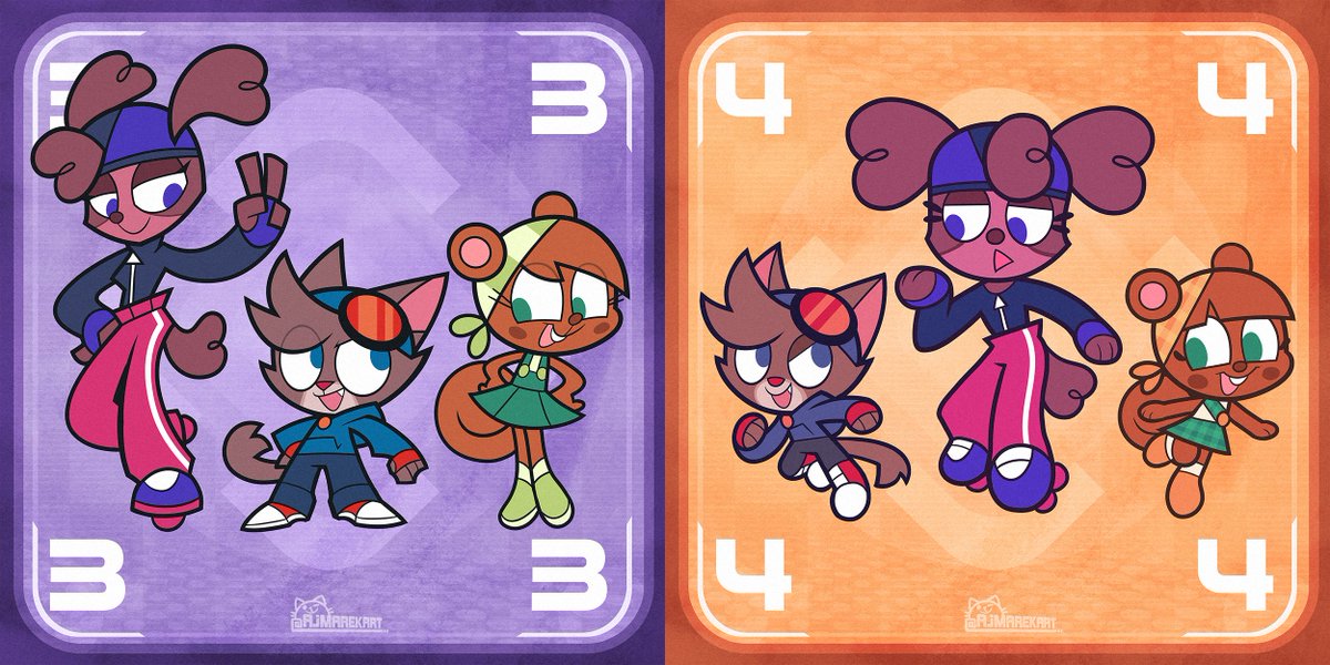 ajmarekart's tweet photo. Last month, I worked on 16 design variations for Murphy, Mitzi, &amp; Zoe to establish a new, sleeker look for my cast. Here are the first 8!
--
The true new look will debut later, but it will not be a huge change from their current designs, so no worries! This is just experimental. https://t.co/dPVG3I7vJ4