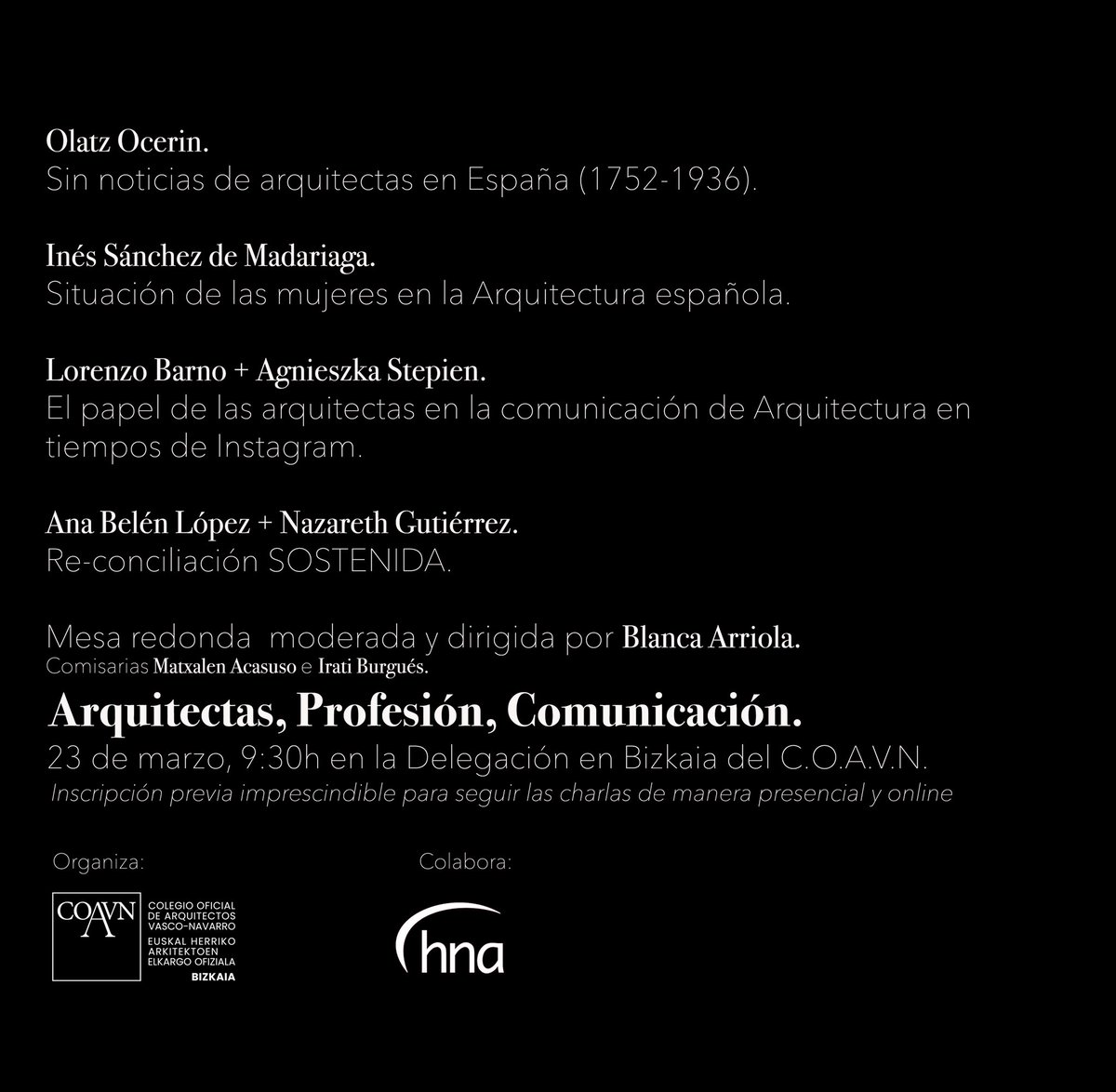 Apuntate el próximo 23 una cita para saber más sobre nosotras #arquitectas y sobre nuestra profesión y la comunicación. Historias, datos, referencias, tendencias y retos. #arquitectura y #comunicacion