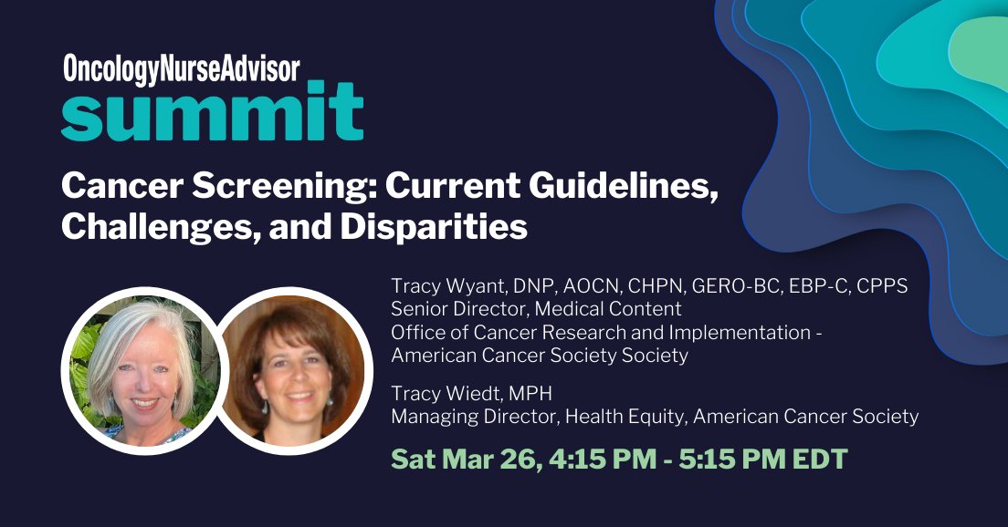 OncNavSum's tweet photo. .#ONASummit Steering Committee member Tracy Wyant will be joined by Tracy Weidt for a session focused on the importance of cancer screening, the impact of COVID-19 on screening rates, screening disparities within marginalized communities, and more. https://t.co/hxnOeP0b3g https://t.co/KkG8JE3dbv
