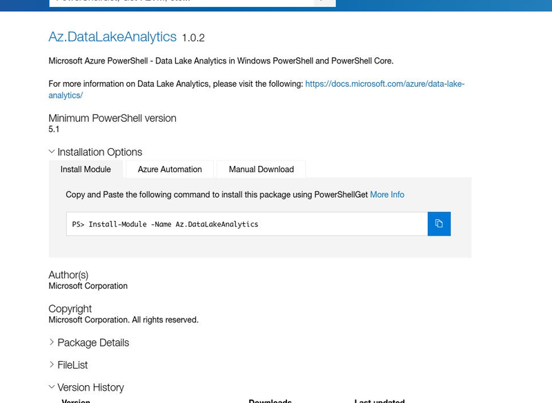 AndySvints's tweet photo. #Module: Az.DataLakeAnalytics
Author: Microsoft Corporation
ProjectUri: https://t.co/NdHeCv81m2
Microsoft Azure PowerShell - Data Lake Analytics in Windows PowerShell and PowerShell Core.

#AndySvints #RandomPSModule #Azure #ResourceManager #ARM https://t.co/fsoH5HUm28