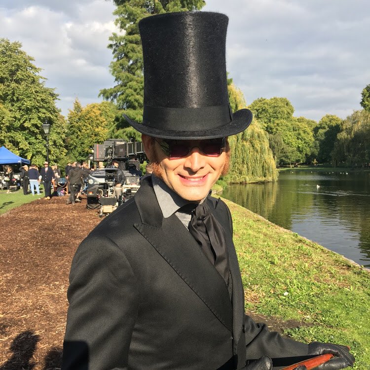Another behind the scenes photo of David Tennant on set of series 1 in London.

<a href="/GoodOmensPrime/">Good Omens</a> #GoodOmens #DavidTennant