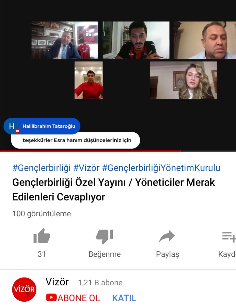 youtu.be/6ChLtUDGXag

Vizör Youtube kanalında konuklarımız Gençlerbirliği Asbaşkanı Mehmet Soylu ve  Yönetim Kurulu Üyeleri İsmet Beltan ve Esra Özel'di
Programdan derlemelerimiz yorum kısmında 👇
#Gençlerbirliği <a href="/kirmizikara/">Natura Dünyası Gençlerbirliği</a> <a href="/GBCephe/">Gençlerbirliği CEPHE</a>
<a href="/ULTRASKARDESLER/">Gençlerbirliği | UltrasKardeşler</a> <a href="/gb_aal/">AAL Gençlerbirliği Taraftar Topluluğu</a>