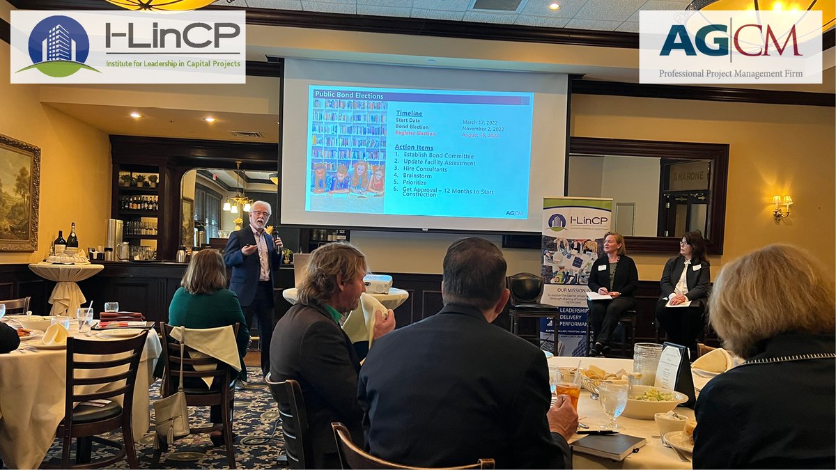 AGCMINC's tweet photo. Our very own Bob Farmer spoke at the @ilincp in Capital Projects luncheon today alongside Allison M with @Medxcel and Janice W with @austintexasgov. Big thanks as we learned about the different components to consider when budgeting for a project! https://t.co/VeEfkFWFhe