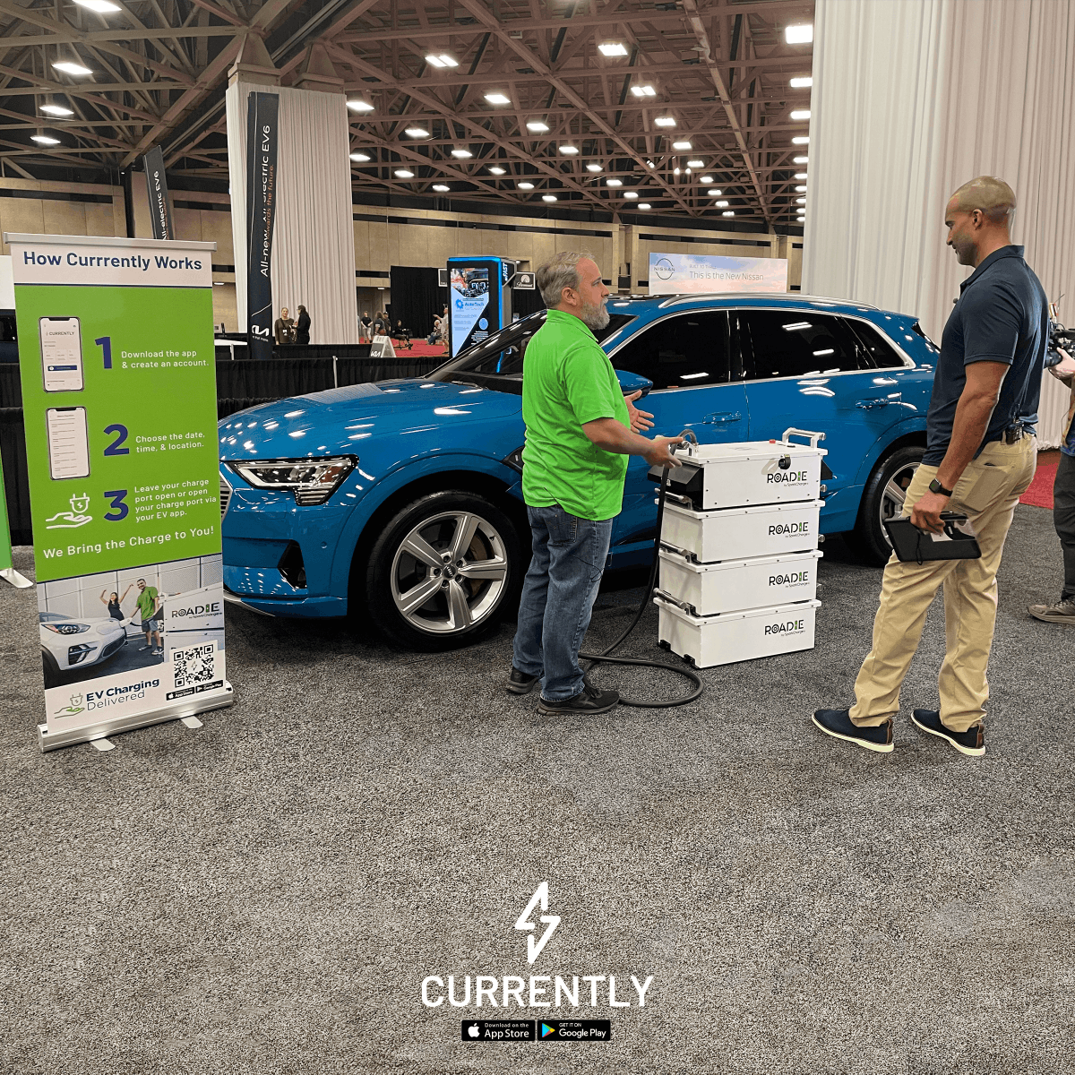currently_ev's tweet photo. We made it to the Dallas Auto Show! If you're in the area come check us out. ⚡ 🔋 #DallasAutoShow #Dallas #TexasEVs #EVcharging #EVchargedelivered #ElectricVehicles #AudiEV #CurrentlyCharging #mobileEVcharging https://t.co/d6LGzEIIjI