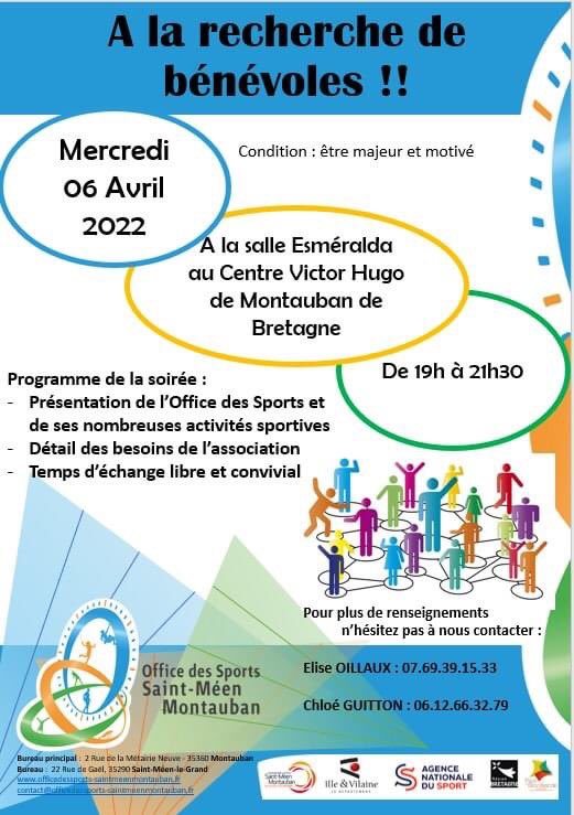 OSSMM35's tweet photo. Recherche de bénévoles, soirée le 6 avril à 19h au Centre Victor Hugo à Montauban-de-Bretagne. L'objectif est de vous rencontrer pour échanger sur la vie de l'association, les besoins et les envies de chacun. Venez découvrir les actions de Office des Sports. https://t.co/0PtqiS5OPC