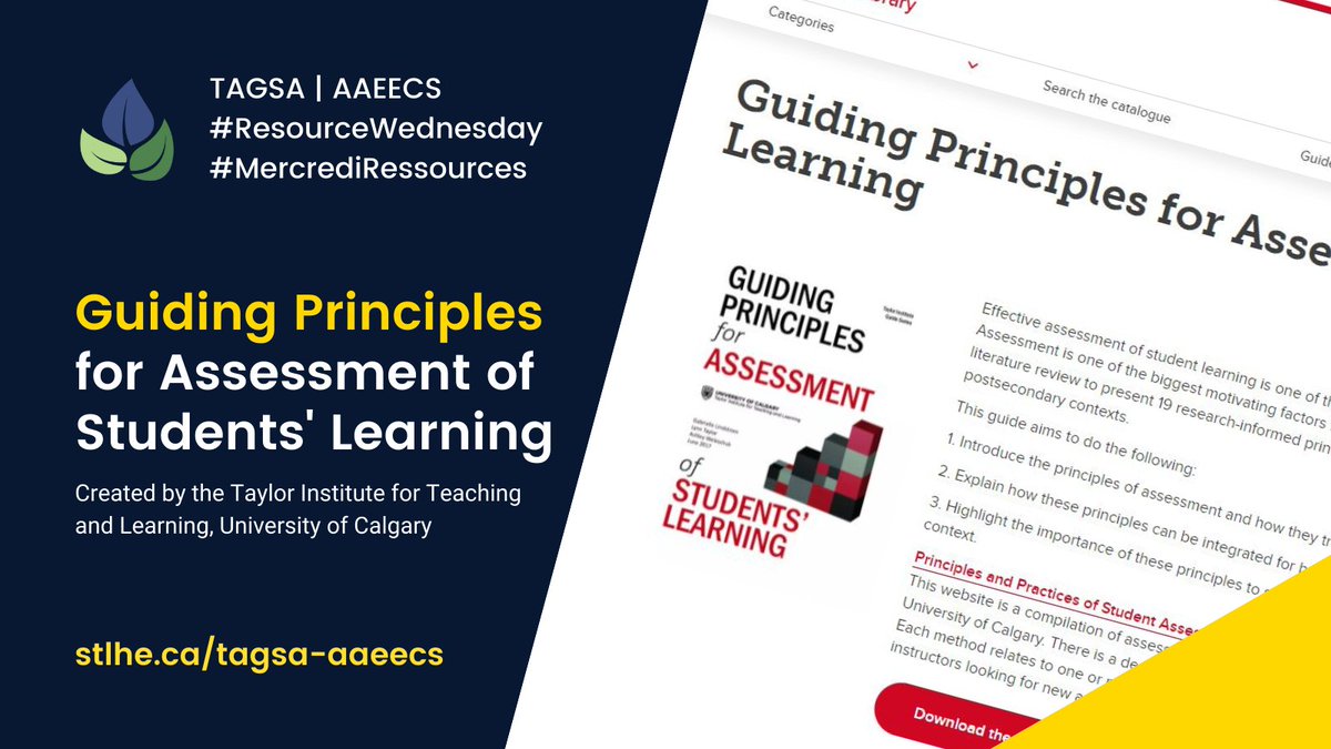 #TAGSA_AAEECS #ResourceWednesday #MercrediRessources Guiding Principles for Assessment of Students' Learning by <a href="/UCalgary_TI/">Taylor Institute for Teaching and Learning</a> taylorinstitute.ucalgary.ca/resources/guid… #TeachingAndLearning #HigherEducation #TeachingAssistant #GraduateStudent #STLHESAPES stlhe.ca/tagsa-aaeecs/