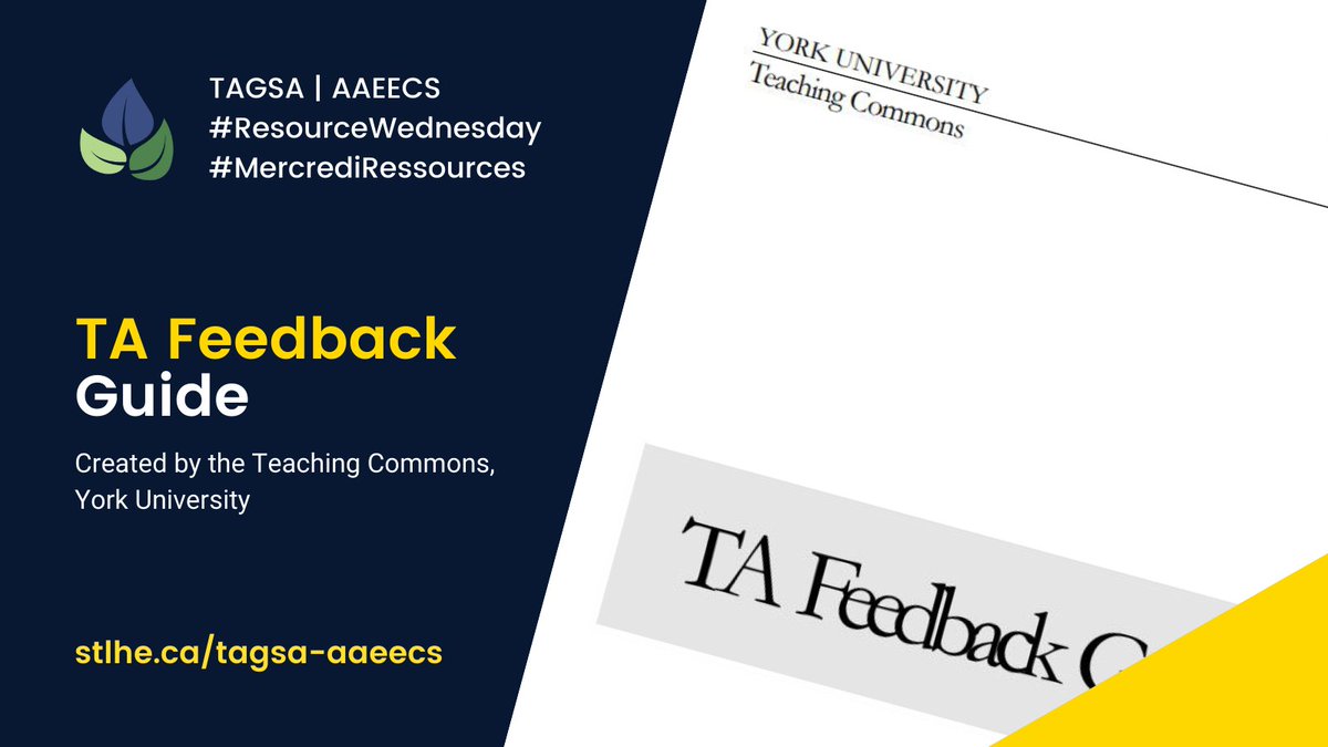 #TAGSA_AAEECS #ResourceWednesday #MercrediRessources TA Feedback Guide by <a href="/YUTeaching/">YU Teaching Commons</a> Download the PDF guide at ctltresources.weebly.com/uploads/7/7/4/… #TeachingAndLearning #HigherEducation #TeachingAssistant #GraduateStudent #STLHESAPES stlhe.ca/tagsa-aaeecs/