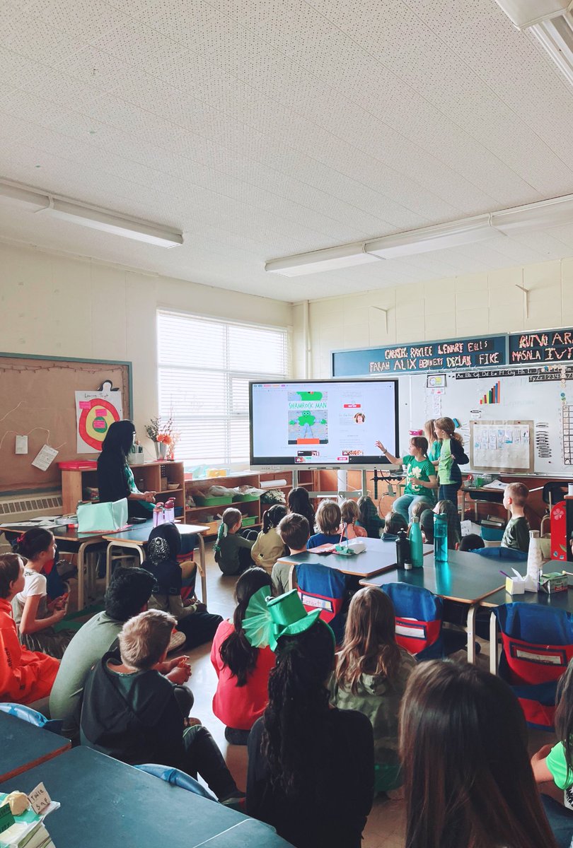 MissGMah's tweet photo. What a fun afternoon making St. Patrickโs Day crafts with our grade 5 buddies @DebDunham16! They were great leaders and role models while we made our โShamrock manโ and Leprechaun puppets ๐๐ #Belpark #WeAreCBE #CBEArea1 #Buddies https://t.co/5uttd6sbDM