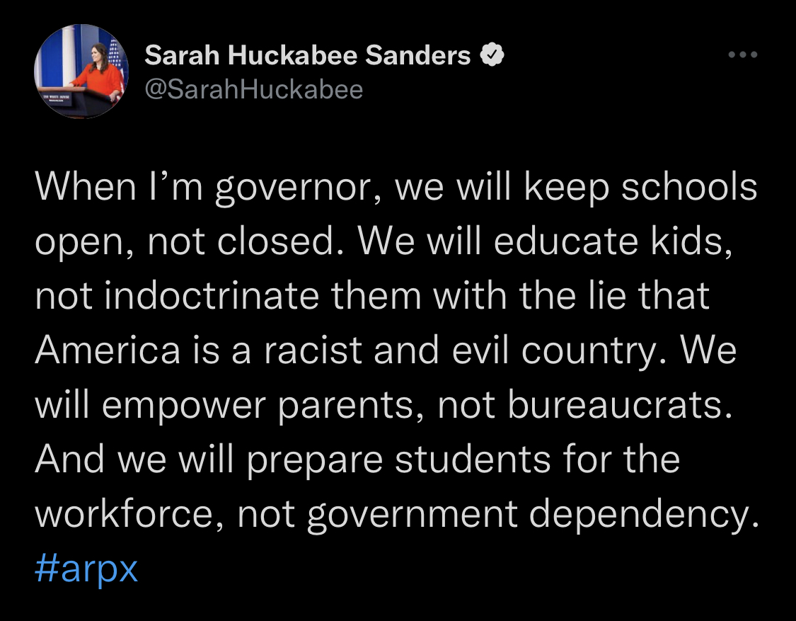 GregLeding's tweet image. With nothing positive or constructive to contribute, Sarah falls back on lies and hate.

Schools aren't closed.

Teachers are teaching kids every day.

Nobody's indoctrinating anybody.

And nobody's preparing kids to be dependent on the government.

Don't buy any of it.