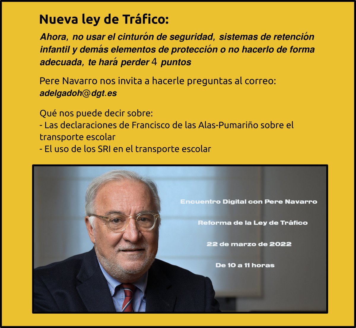 Una vez más los menores en el Transporte Escolar quedan excluidos de las medidas para proteger a los usuarios más vulnerables como la <a href="/DGTes/">Dir. Gral. Tráfico</a> los define, dejando en manos de las familias la decisión de permitir que se ponga en riesgo a sus hijos. 🧵⬇️