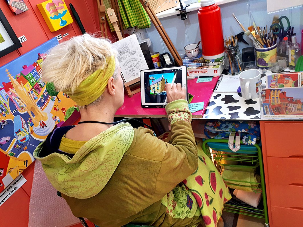 If you haven't stepped inside the bright and colourful studio of our resident artist @ninacashmore, then you are in for a treat when you do.
Nina has a collection of original paintings and prints for sale, many are local scenes which she has created in her own unique style.