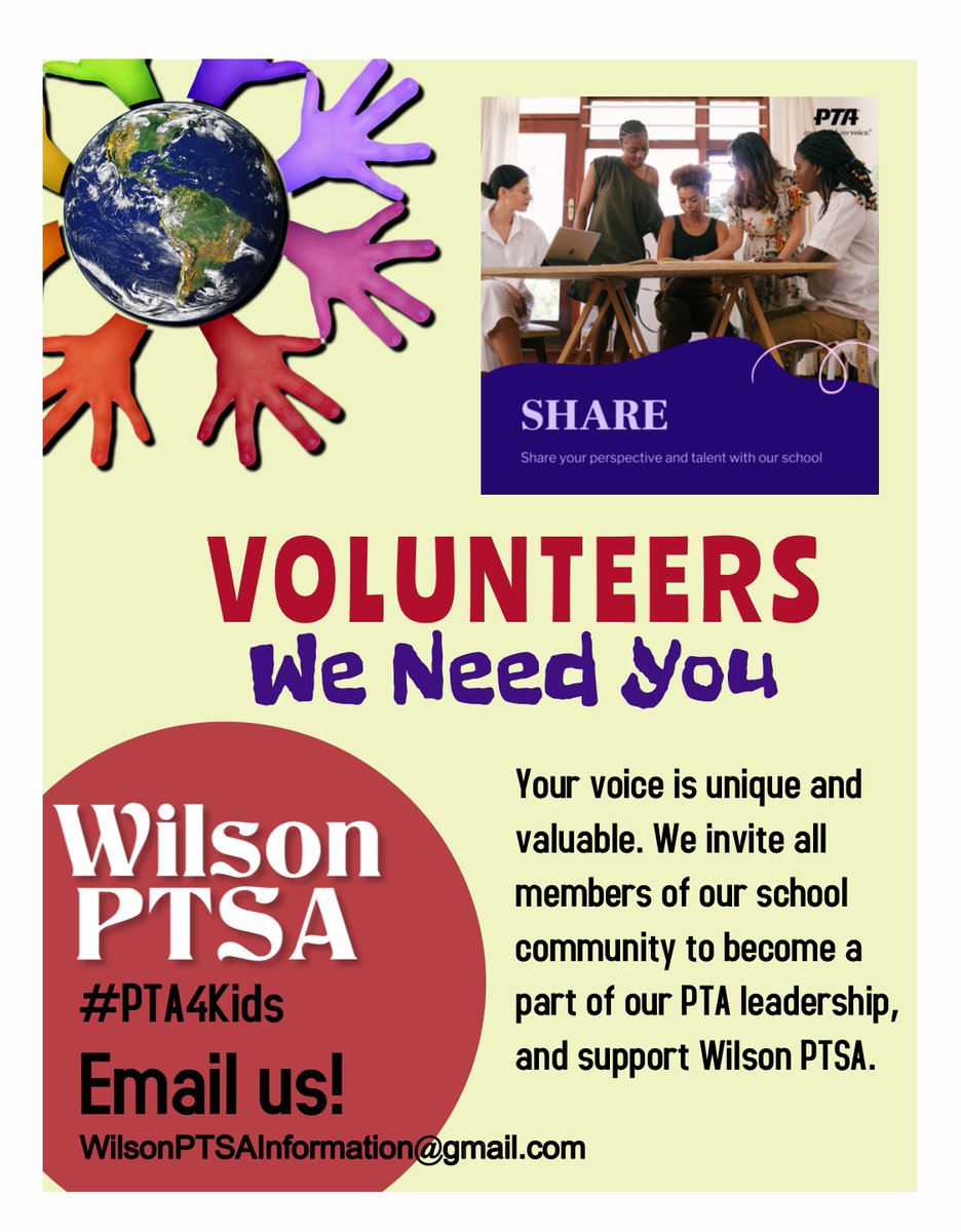 WilsonPtsa's tweet photo. Please consider joining the Wilson PTSA team. https://t.co/LoUFj3vXnh