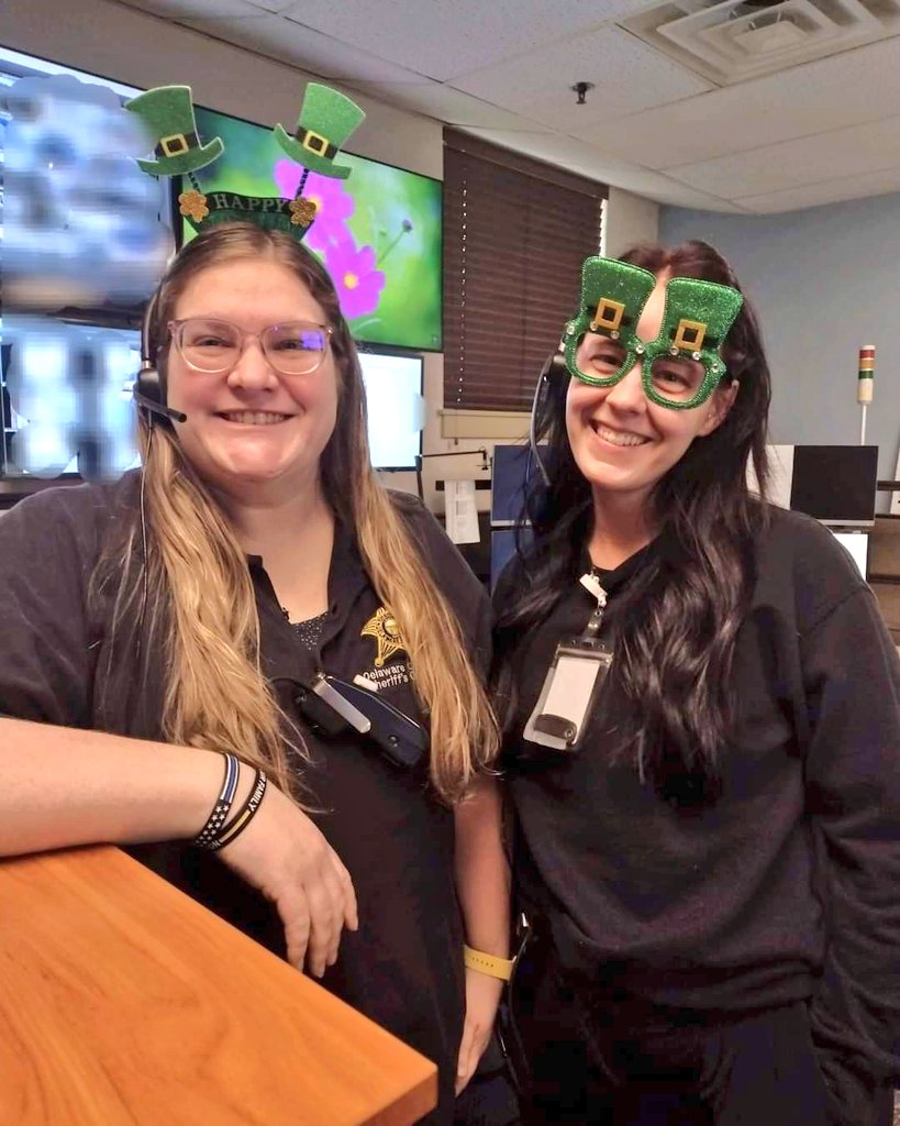 DelCoSheriff's tweet photo. Our dispatchers are celebrating St. Patrick's Day with festive attire. If you have plans to celebrate today or this weekend, please be sure to include scheduling for a safe ride home.
#GetADesignatedDriver #StPatricksDay #DontDrinkAndDrive https://t.co/HRiz6VAxcJ
