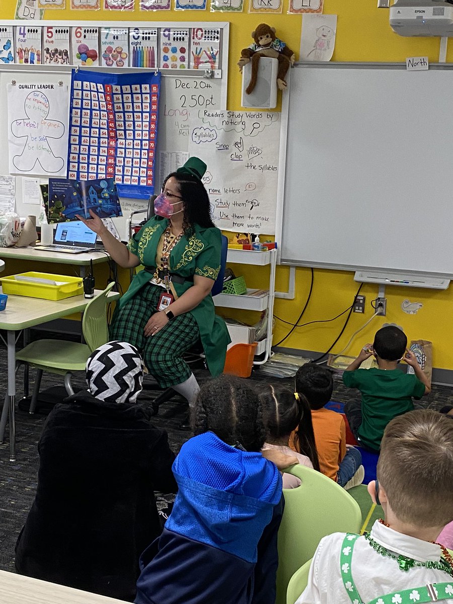 Ms_JVanZ's tweet photo. @JohnJenkinsEle1 students tried to catch Leprechaun @XMcFadden713 but she was just too quick! Luckily she had just enough time to read before escaping! @PWCSNews https://t.co/M3MlNmpzsr