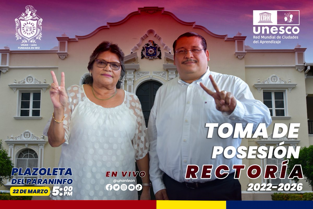𝐈𝐧𝐯𝐢𝐭𝐚𝐦𝐨𝐬 𝐚 𝐥𝐚 𝐂𝐨𝐦𝐮𝐧𝐢𝐝𝐚𝐝 𝐋𝐞𝐨𝐧𝐞𝐬𝐚 𝐚𝐥 𝐀𝐜𝐭𝐨 𝐝𝐞 𝐉𝐮𝐫𝐚𝐦𝐞𝐧𝐭𝐚𝐜𝐢𝐨́𝐧 𝐲 𝐓𝐨𝐦𝐚 𝐝𝐞 𝐏𝐨𝐬𝐞𝐬𝐢𝐨́𝐧 𝐝𝐞 𝐑𝐞𝐜𝐭𝐨𝐫𝐚 𝐲 𝐕𝐢𝐜𝐞𝐫𝐫𝐞𝐜𝐭𝐨𝐫 𝐞𝐥𝐞𝐜𝐭𝐨𝐬.
¡𝖠 𝗅𝖺 𝖫𝗂𝖻𝖾𝗋𝗍𝖺𝖽 𝗉𝗈𝗋 𝗅𝖺 𝖴𝗇𝗂𝗏𝖾𝗋𝗌𝗂𝖽𝖺𝖽!
#UNANLeón