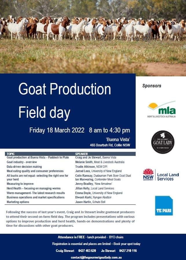 JarrodLees's tweet photo. Talking about all things goats today at the Goat Production Field Day. I’ll show some results from my @ABARES and @meatlivestock Science &amp; Innovation Award. @PeteMcGil https://t.co/SBmv7h3Ew0