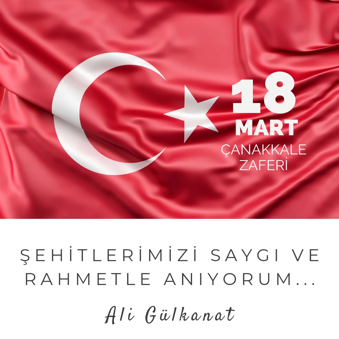 18 Mart Çanakkale Destanı'nı yazan başta Ulu Önderimiz Mustafa Kemal Atatürk olmak üzere bütün şehitlerimizi ve gazilerimizi saygı ve minnetle anıyoruz.
-
Ali Gülkanat
-
#18MartÇanakkaleZaferi #canakkalegecilmez #18mart #canakkalezaferi #çanakkale #aligülkanat