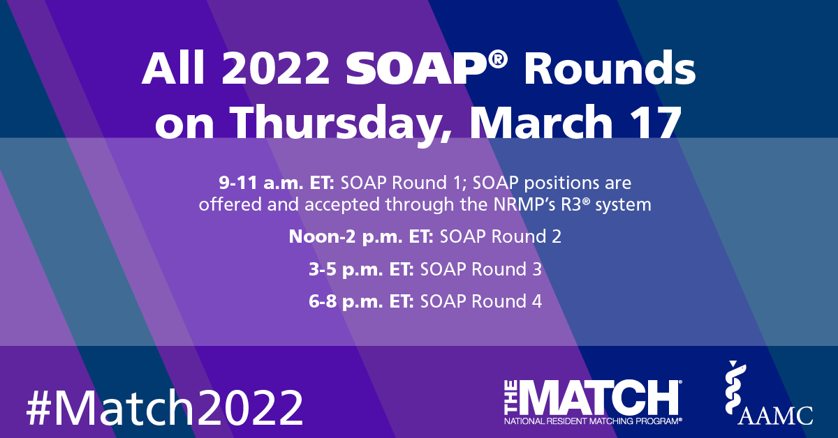 ERASinfo's tweet image. SOAP Round 4 has begun! Applicants, please log in to @TheNRMP R3® system to accept or reject offers until 8 p.m. ET. #Match2022 #SOAP2022 ow.ly/K73x50IazCv