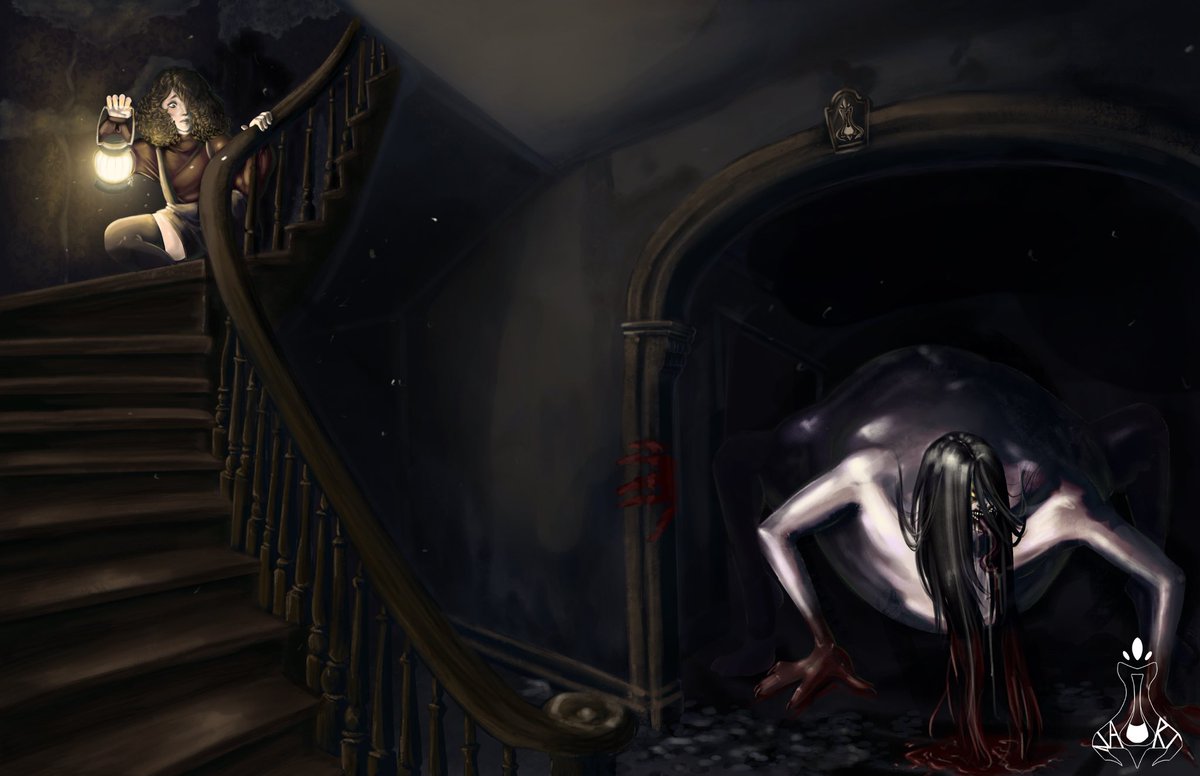 “Escaping is futile, Gizline! Sooner or later, you will die with your neck between my teeth!”

-Dr. Sebastian Blackwood, chasing Gizline through the Blackwood Manor.

#horror #illustration #digitalpainting #conceptart #gameart #DigitalArtist