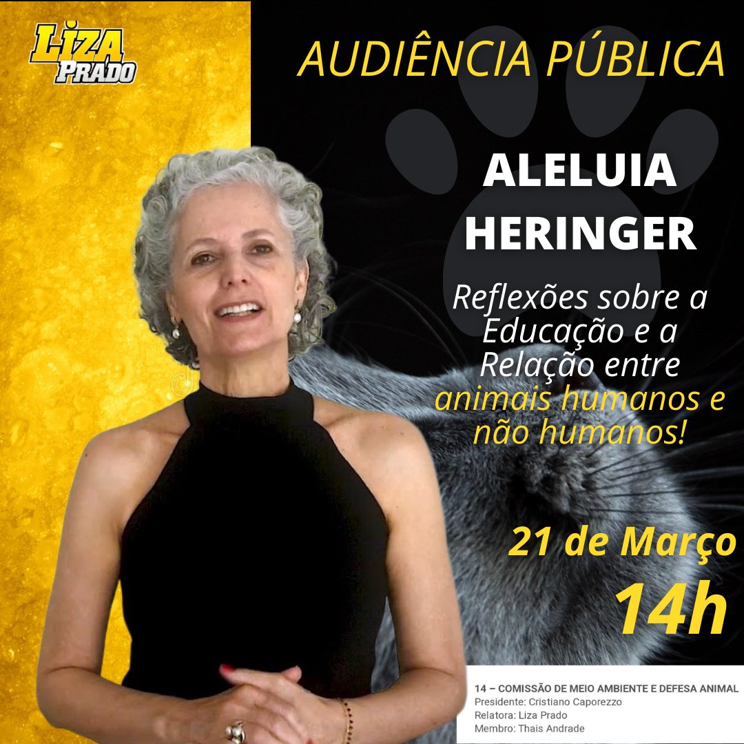 pradoliza's tweet photo. Liza Prado faz convida a todas e todos para assistirem à Audiência Pública, com a temática “Reflexões sobre a educação e a relação entre animais humanos e não humanos”, a ocorrer no dia 21, às 14h https://t.co/wolVEhbbrT