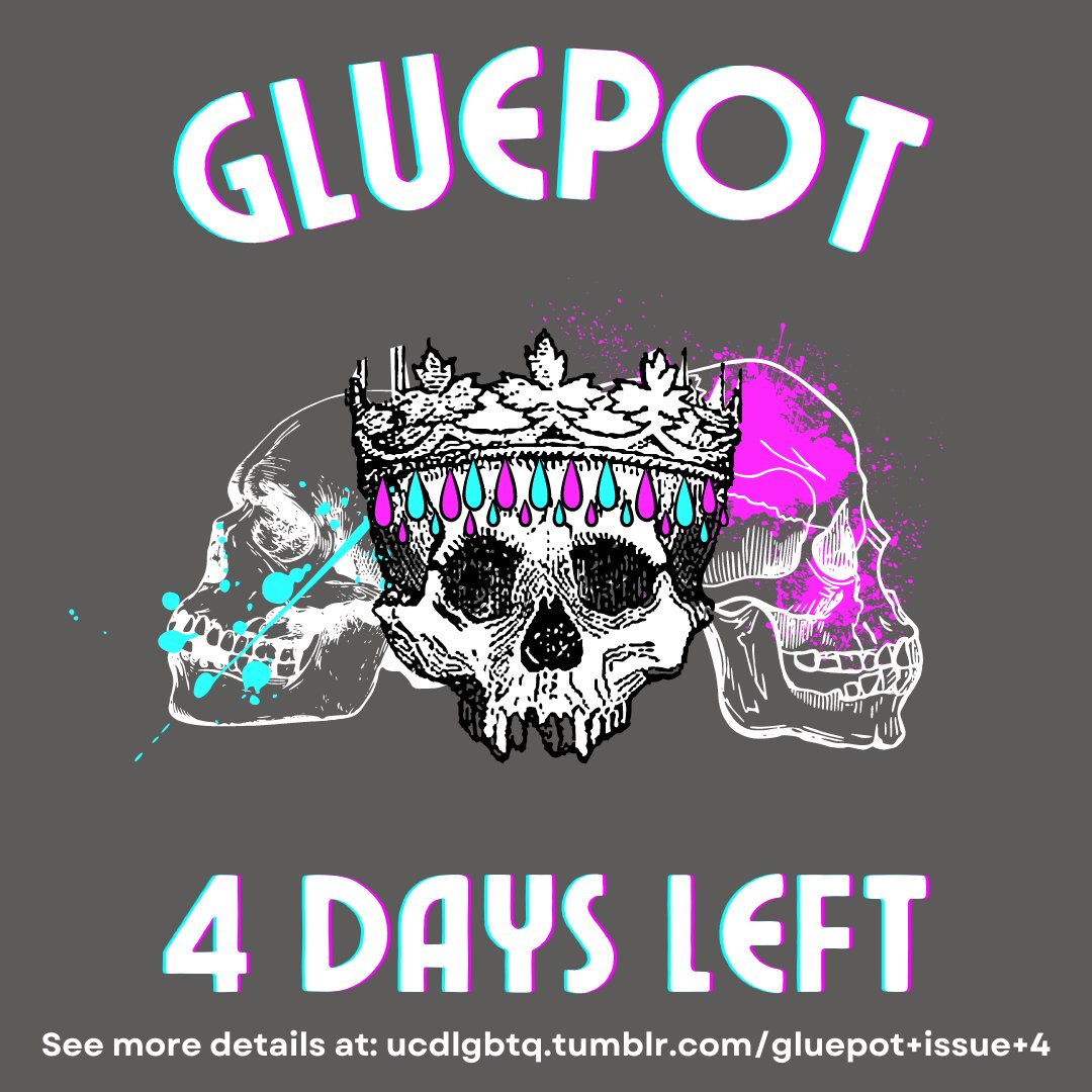 You have FOUR DAYS to submit any printable work you'd like to see in this year's Gluepot! More information - including information on where to send your submissions - available at the link in our bio!