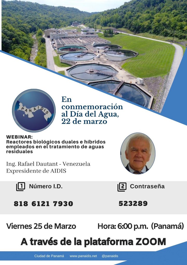 PANAIDIS's tweet photo. PANAIDIS les invita al webinar: “Reactores biológicos duales e híbridos empleados en el tratamiento de aguas residuales” https://t.co/gjoUgvLnLu