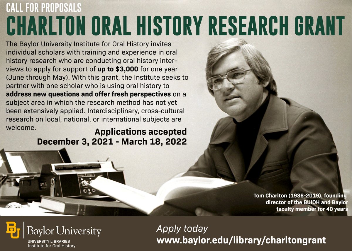 BaylorOH's tweet photo. ✍️⌚️Calling oral historians, submit your #oralhistory proposals. Deadline is tomorrow.

#grantwriting #humaities #History #academia https://t.co/l3aiKwcm6t