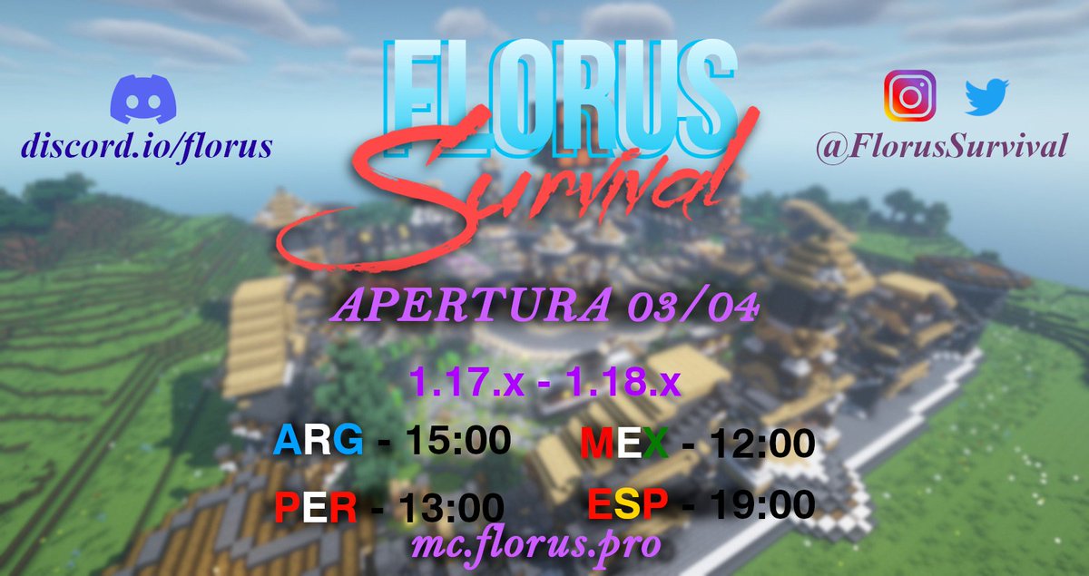 FlorusNetwork's tweet photo. Anunciamos oficialmente la apertura de FlorusSurvival!
Servidor para las versiones 1.17 en adelante.
Nuestro survival es muy completo y seguiremos creciendo a base de sus opiniones.
El día de la apertura estaremos sorteando 2 rangos MVP que podría ser tuyo! https://t.co/DQm693M0ZZ
