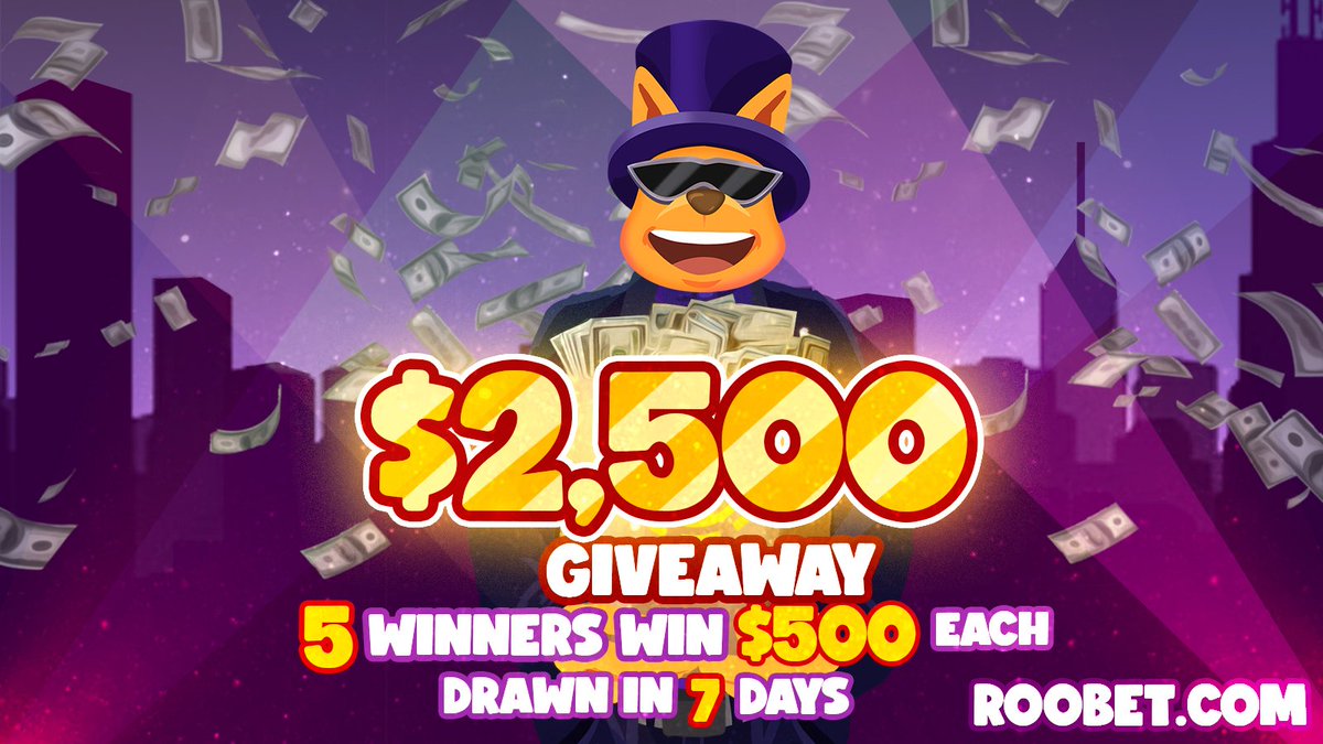 $2,500 Giveaway! 

5 Winners - $500 EACH!

-Follow
-Like and RT❤️
-Tag 2 friends
-Comment your Roobet Username🦘

Winners announced in 7 days ⏳

Crypto's Fastest Growing Casino: roobet.com