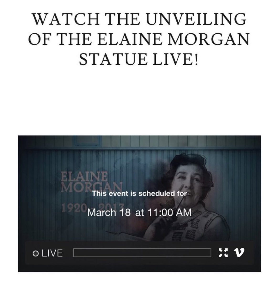 Tomorrow is the day - the unveiling of the statue of #ElaineMorgan in Mountain Ash. If you can’t join us you can watch it live on our website at 11am: monumentalwelshwomen.com
#MonumentalWelshWomen
#ElaineMorganStatue 
#5Women5Statues5Years
#MakingHerstory