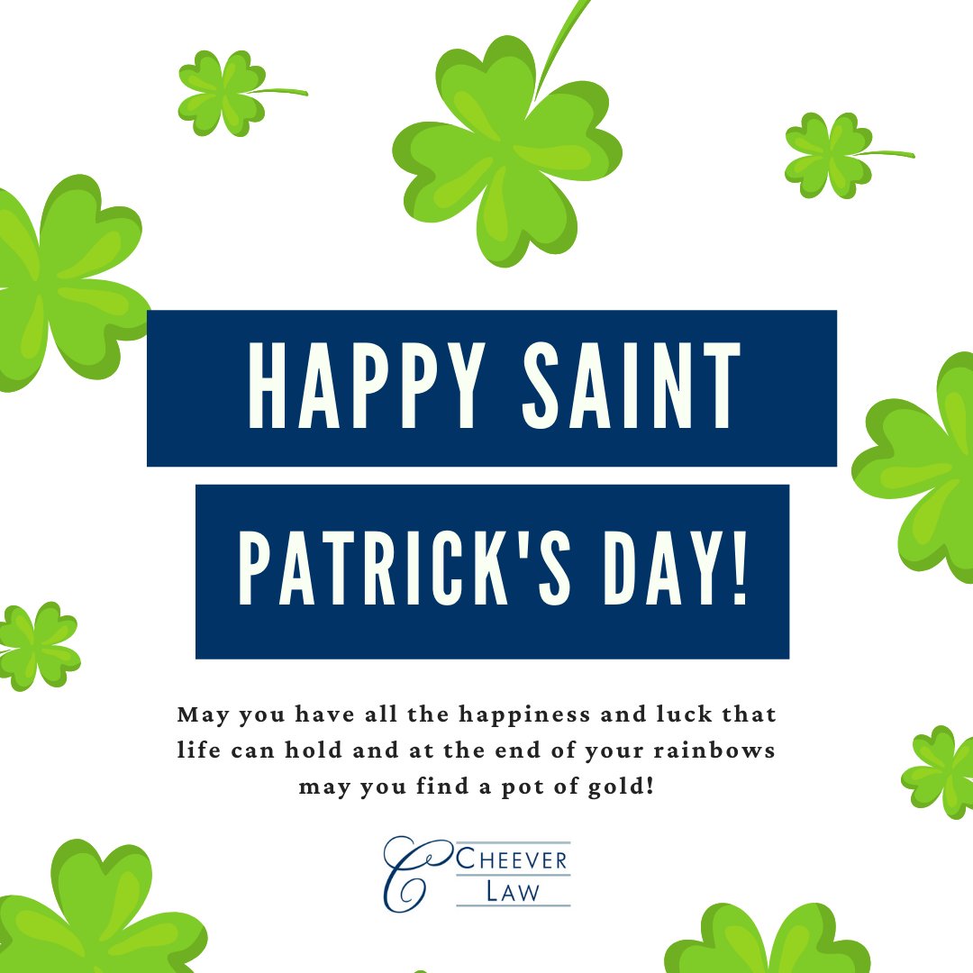 CheeverLaw's tweet photo. Happy St. Paddy's Day! π
May the dreams you hold dearest be those which come true and the kindness you spread, keep returning to you!
.
.
.
#cheeverlaw #stpatricksday #StPatricksDay2022 #stpattysday #paddysday https://t.co/PFot21SUhB