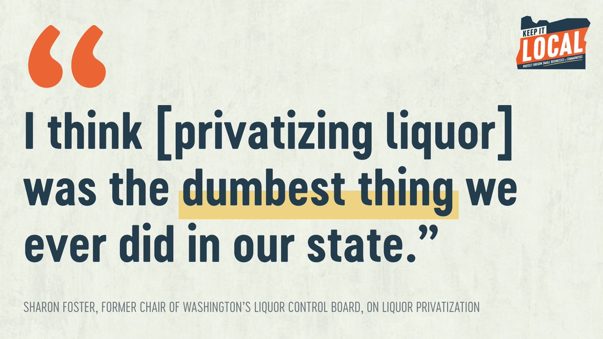 KeepItLocalOR's tweet image. The consequences of Washington's liquor privatization scheme have been disastrous. We can’t let Oregon make the same mistake as Washington. Learn more about how to #KeepItLocalOR: keepitlocalor.com #orpol #orleg