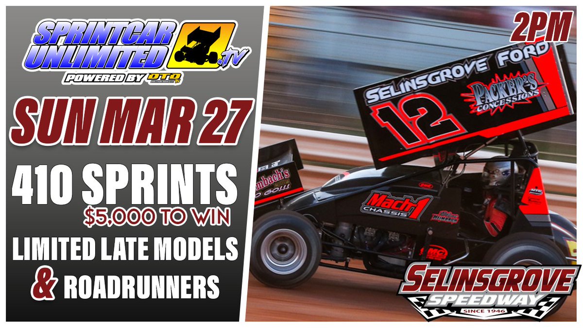 SprintCarUnl's tweet photo. Don't forget the @RaceSelinsgrove 410 Sprint Car opener on March 27. If you can't make it to the track, you can catch all of the action on https://t.co/3kVFKXGLSj. https://t.co/MPrOT2R2kR