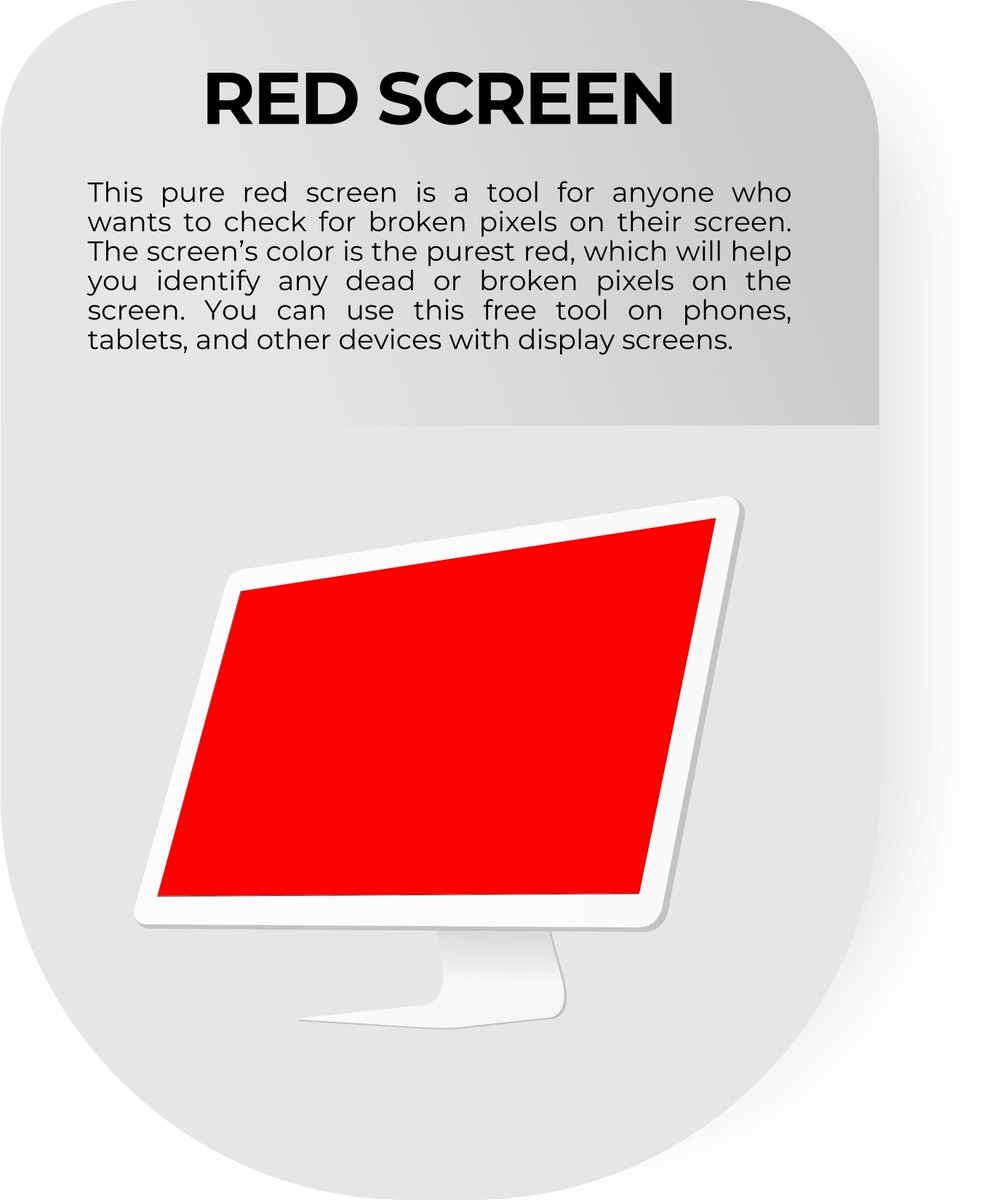 WhiteScreenTest's tweet image. If there's a dead or broken pixel on your device's screen, &amp;amp; it’s not under warranty anymore, don't be afraid. We've got a free solution for you! 
whitescreen.website/red-screen/ 
This pure red screen is a tool for anyone who wants to check for broken pixels on their screens.
 #redscreen
