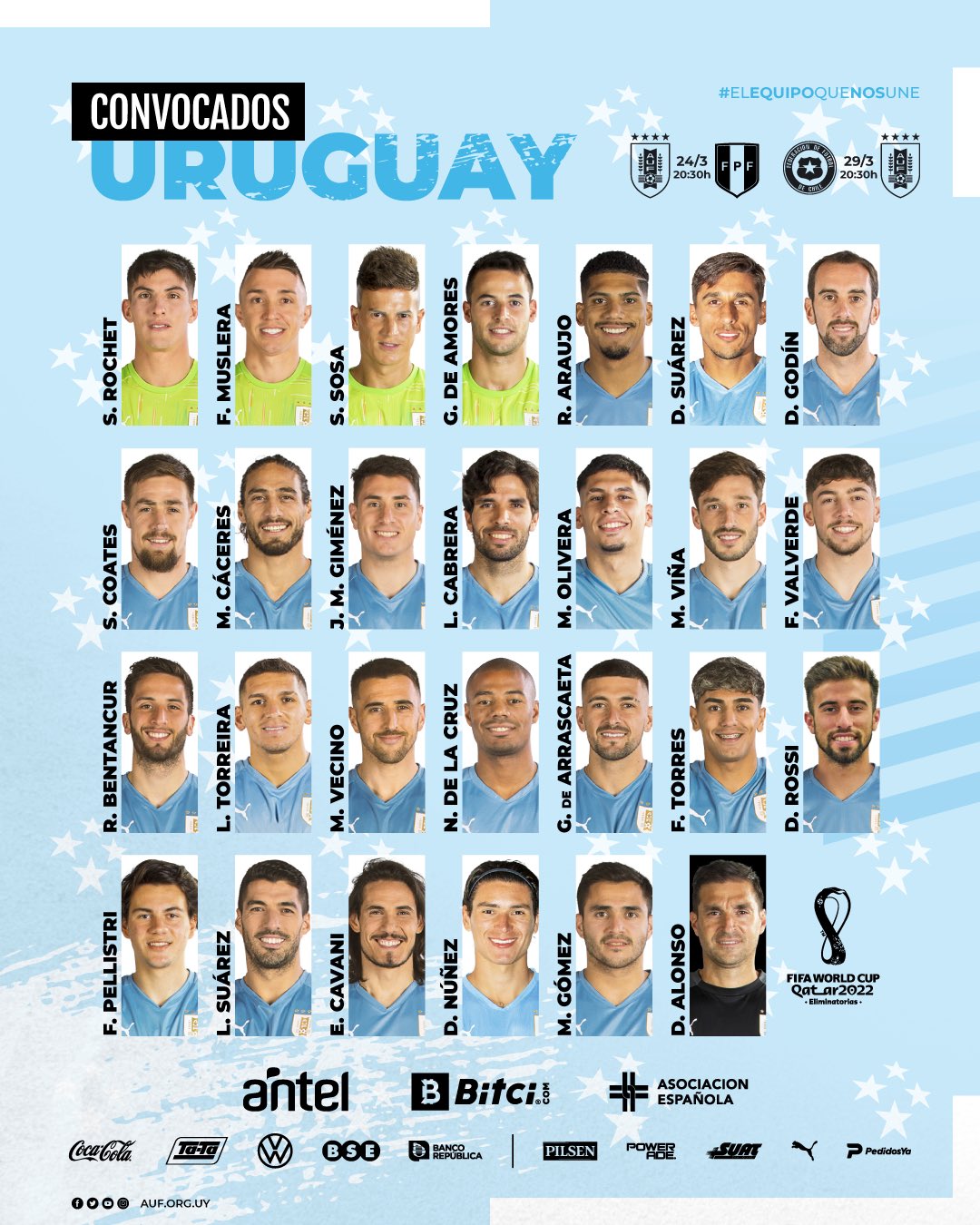 Selección Uruguaya on Twitter "📋 𝘾𝙊𝙉𝙑𝙊𝘾𝘼𝘿𝙊𝙎 Lista de convocados por