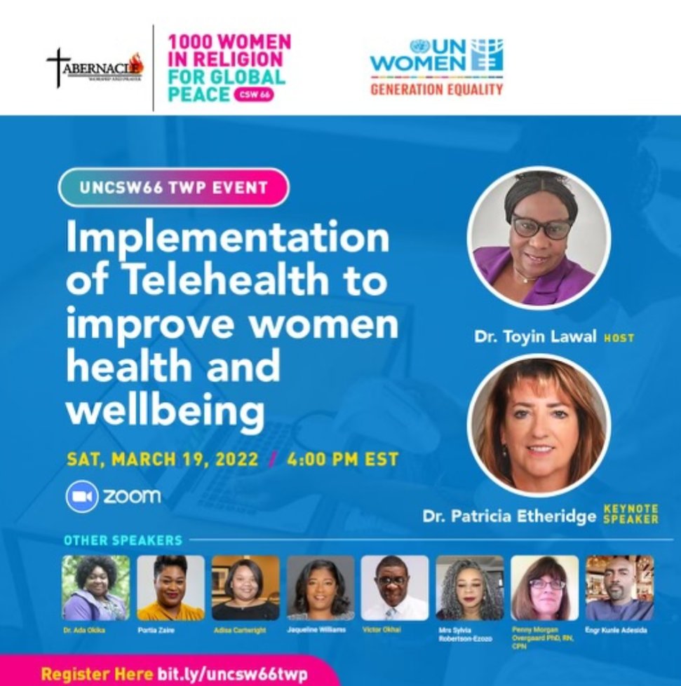 GTALofSigma's tweet photo. Telehealth connects patients to the right healthcare. Women have gender-specific issues that may benefit from the convenience and intimacy of telehealth.
Join the Tabernacle Worship and Prayer Ministry:
When: 3/19, 4pm
Where: zoom
Register: https://t.co/H9wJe4ED4m
#GTAL https://t.co/EFfOMkGfs3