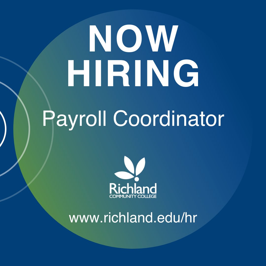 Richland Community College is currently seeking applicants for Payroll Coordinator. Find out more at richland.edu/hr.