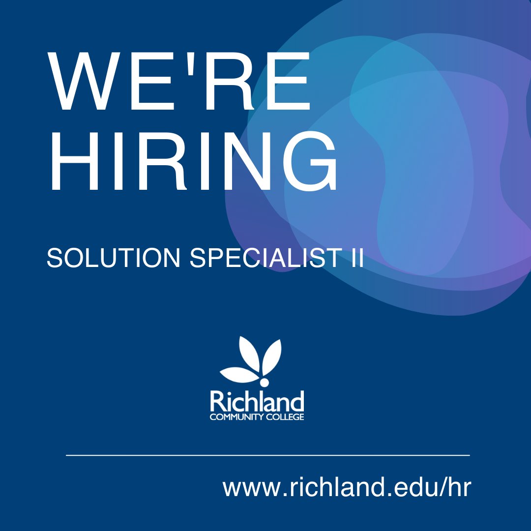 We are currently seeking applicants for Solution Specialist II. This position assists and supports Richland Community College students with each of the various steps and processes experienced throughout the student lifecycle and beyond. Find out more: richland.edu/hr.