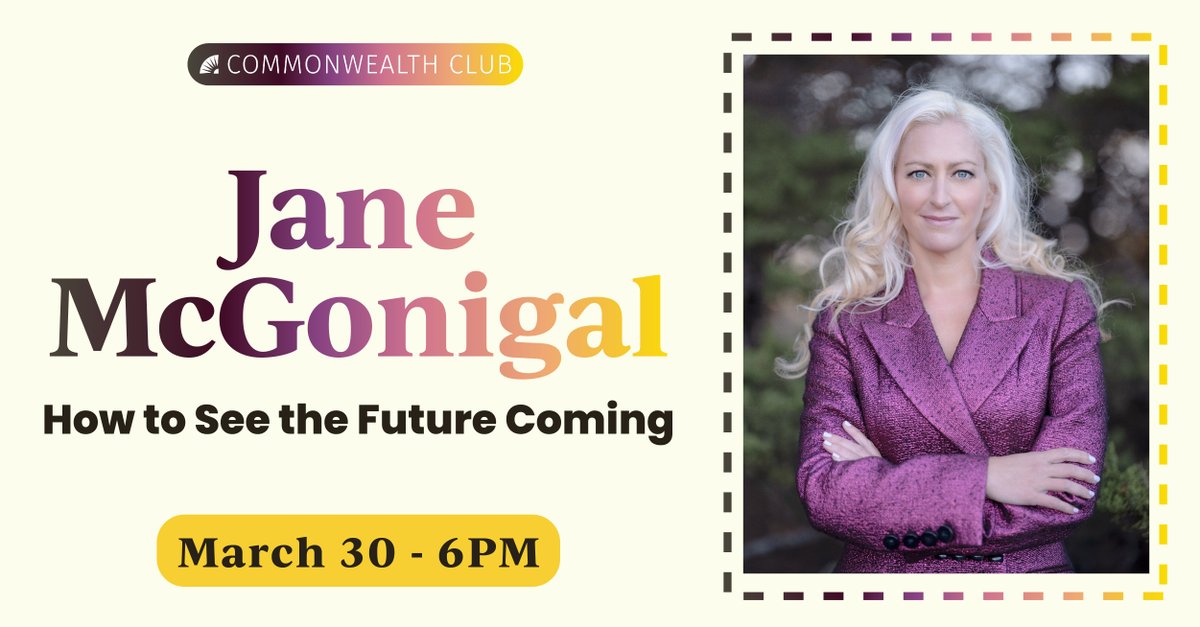 Next week: March 30th at 6 pm PDT

Jane McGonigal(<a href="/avantgame/">Jane IMAGINABLE McGonigal ❤️</a>) and <a href="/roybahat/">Roy E. Bahat</a> are in-person at the Club to discuss McGonigal's newest book Imaginable. Join us as they dive into the unimaginable as a way to find transformative fulfillment! 

Tickets: 
bit.ly/JMCfc30