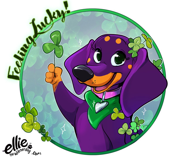 Happy St. Patrick's Day Lassies and Laddies!  No pinching this purple pooch today please!  🐾🍀🐾 #happystpatricksday #luckydog #elliethewienerdog #purplewienerdog