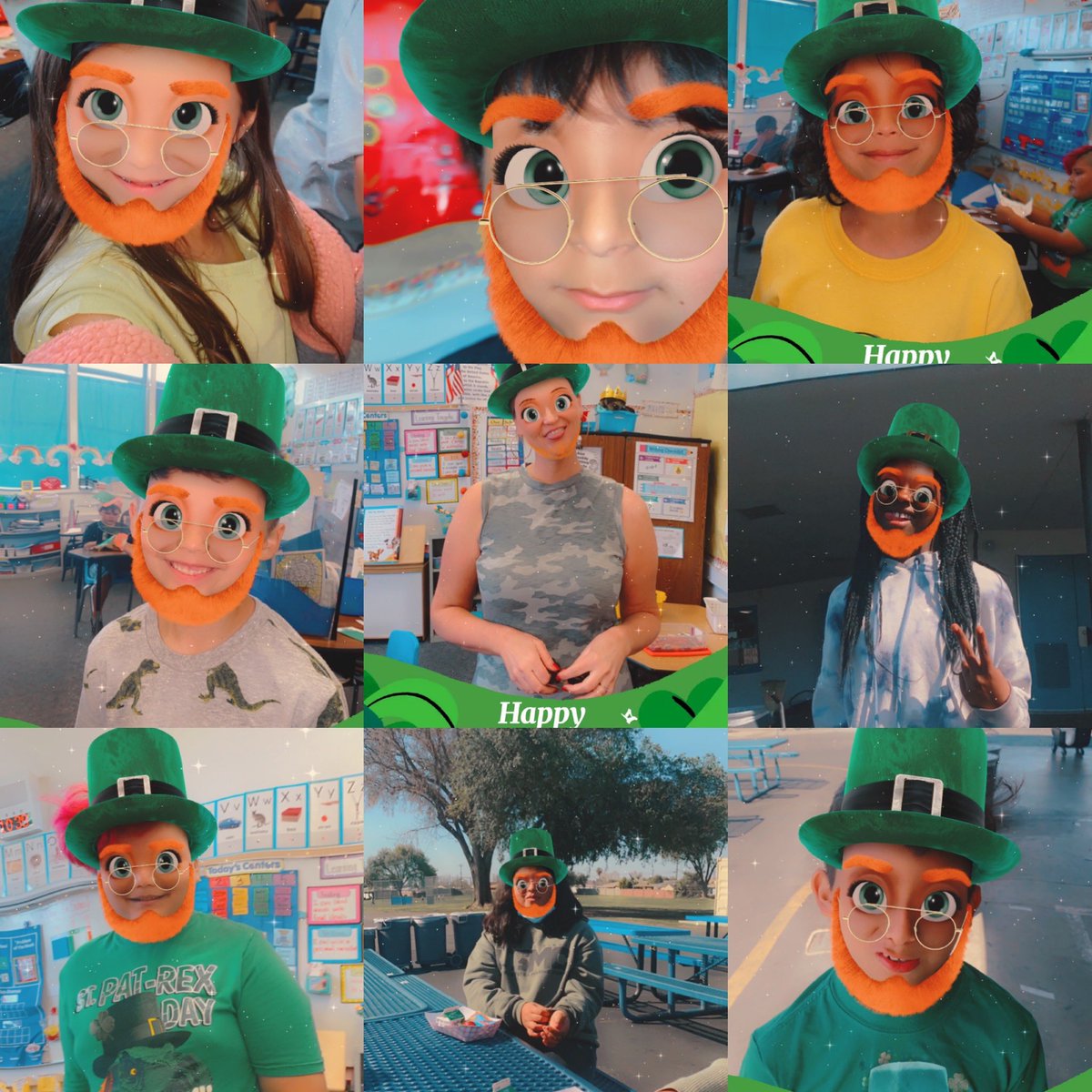 MVonetta's tweet photo. A little St. Patty’s Day photo fun at recess… #nlmusd #glazier #Leprechauns https://t.co/ZUywjjUgma