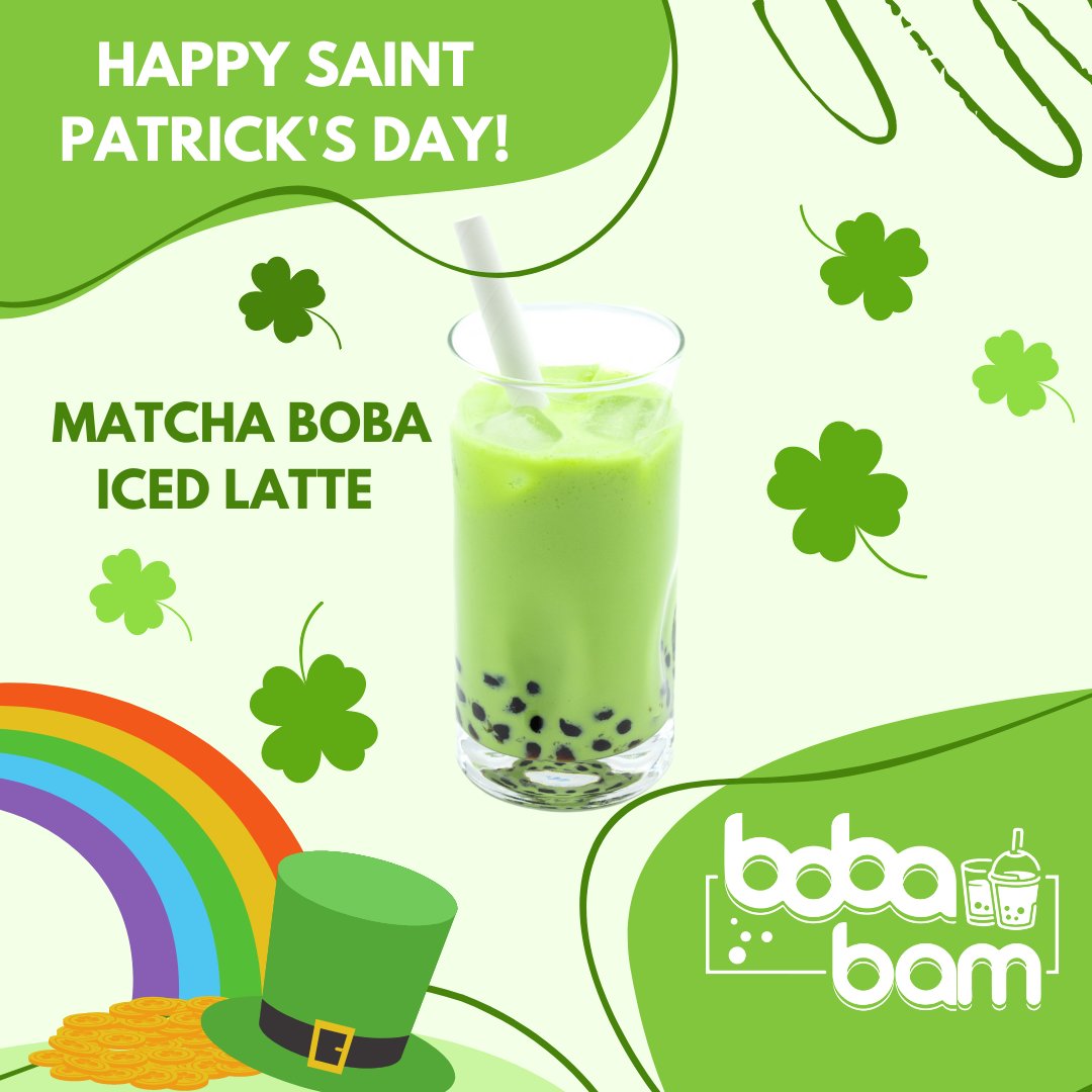 BobaBamOfficial's tweet photo. Happy Saint Patrick's Day🍀🌈 Guess what's on the other side of the rainbow?🧡🧋 YESS!! Boba Bam🌈⚡️What about a matcha boba iced latte?💚💚 Find us at the frozen section of Costco Wholesale!

#bobabam #instantboba #brownsugarboba #bobalovers #matchatea #SaintPatricksDay https://t.co/FDuPpxSkfV