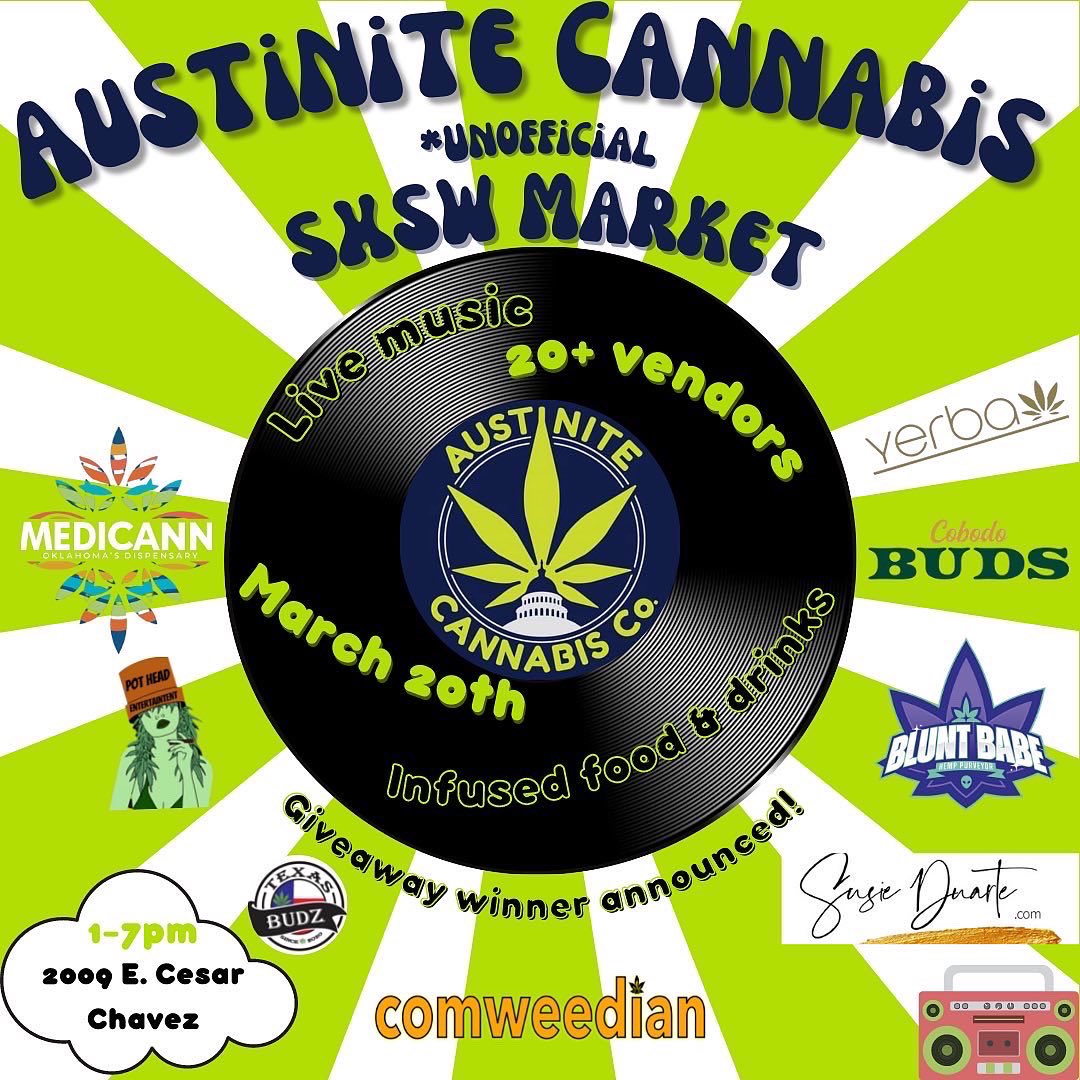 austinitecanna's tweet photo. #Austin TX!! 
Come join us this weekend for FREE events for #SXSW  🔥
FREE food, drinks, &amp; dabs on site 👀 https://t.co/YpJsd6h1EE
