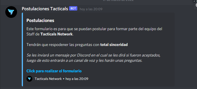 TacNetworkMC's tweet photo. Se envio el formulario para ser Staff en nuestro discord, a continuacion les dejare la invitacion. https://t.co/B2Lwol9xjP https://t.co/2erp9w7ny9