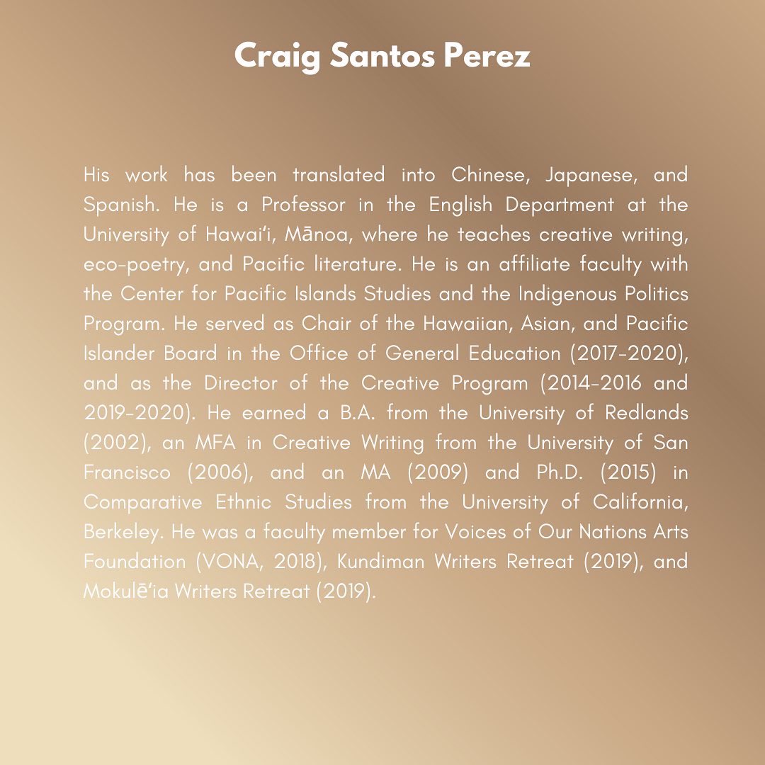 legacyofpoetry's tweet photo. Introducing one of our keynote poets for the 2022 Legacy of Poetry Festival, Craig Santos Perez! 
“Habitat Threshold" Environmental Poetry reading by Craig Santos Perez, April 23rd at 5:30 PM 
Click the link in bio for more info

#NationalPoetryMonth
#LOP22 
#SJSULegacyofPoetry https://t.co/SrFvbwTBWw