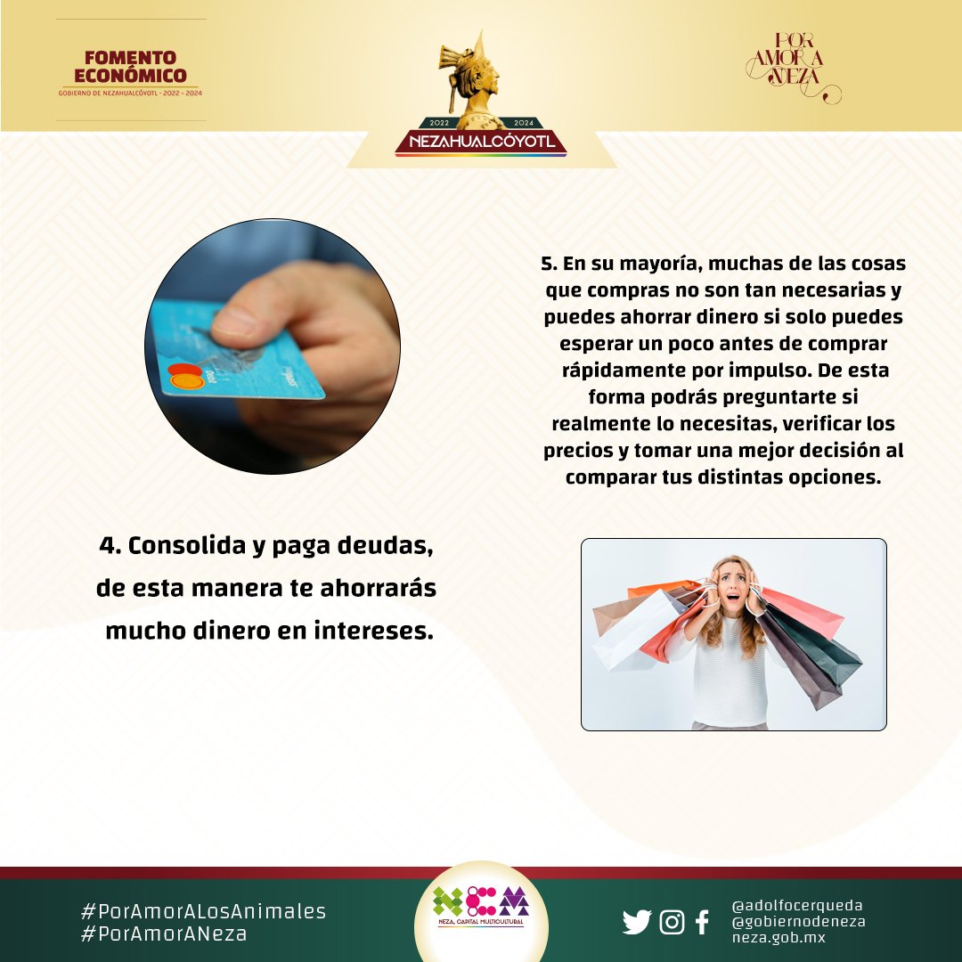 GobNeza's tweet photo. #TipsAhorro 💰 | Si quieres contar con un plan a futuro, juntar un fondo para emergencias y tener seguridad financiera, seguir alguno de los siguientes métodos para ahorrar dinero 💷 💳 💰 te será de gran ayuda.
#Neza #CapitalMulticultural 🦊 https://t.co/ajIEUy5cRf