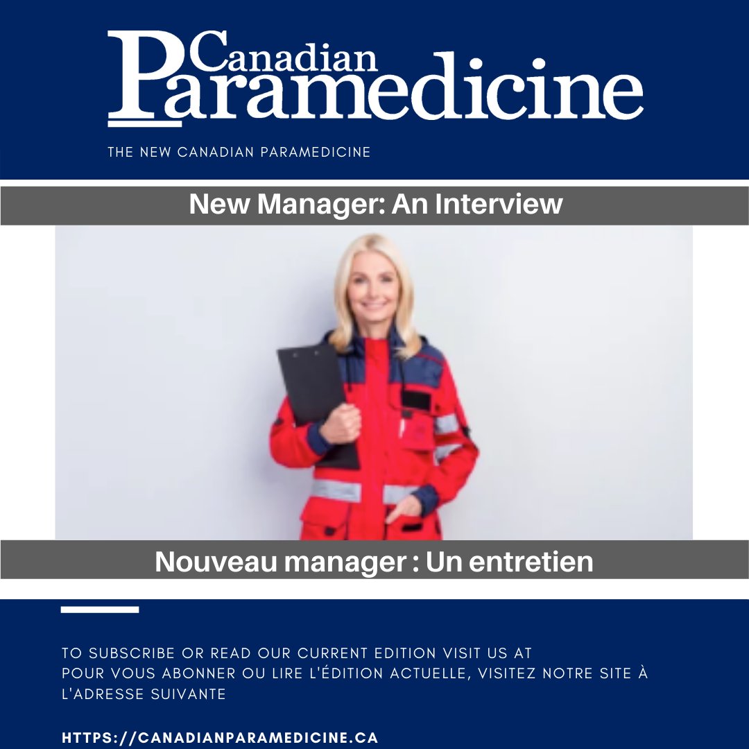 Interested in EMS Management? Read Mike Billingham's interview in this month's Canadian Paramedicine!
==========
canadianparamedicine.ca/new-manager/
==========
La gestion des SMU vous intéresse ? Lisez l'interview de Mike Billingham dans le Canadian Paramedicine de ce mois-ci !